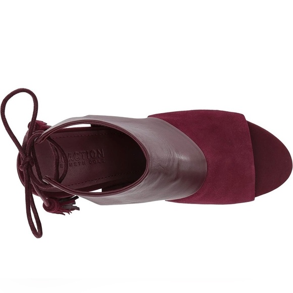 NEW Kenneth Cole Reaction Reach The Stars Peep Toe Burgundy Leather Bootie - Picture 8 of 16